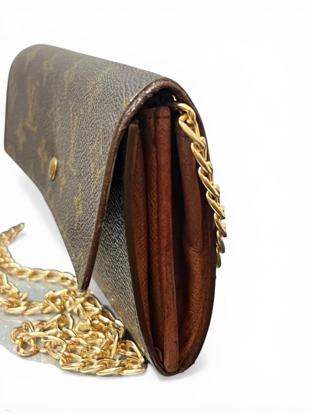 Vintage Louis Vuitton Monogram Canvas Crossbody Bifold Wallet Gold Chain Strap - Picture 3 of 8